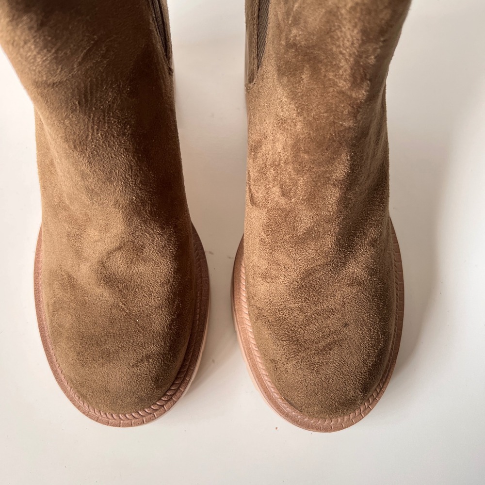 MIA Chunky Y2K Ankle Boots Size 8.5 Brown Faux Suede Lug Sole Platforms‎ - Picture 2 of 6